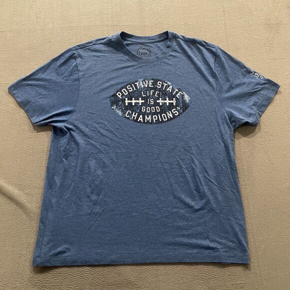 Life is Good Shirt Mens XL Blue Positive State Champions Single Stitch Stretch - Picture 1 of 8